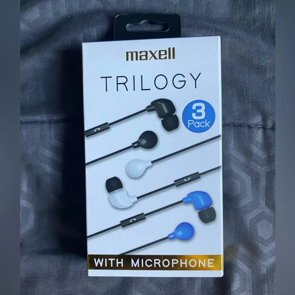 Maxell Trilogy Earbuds 3 Pack - Black, White, Blue